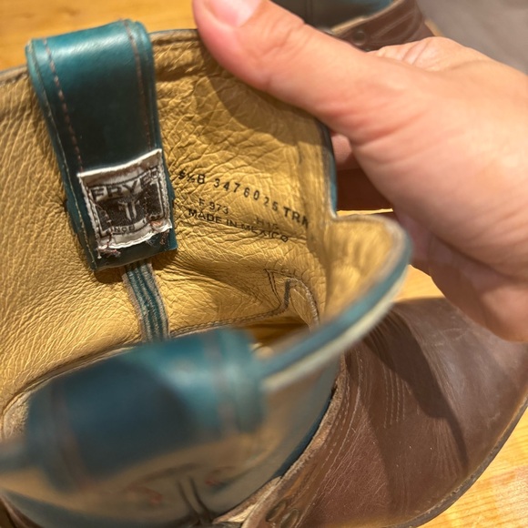 Frye teal and brown cowboy boots - size 5.5 - Picture 2 of 3